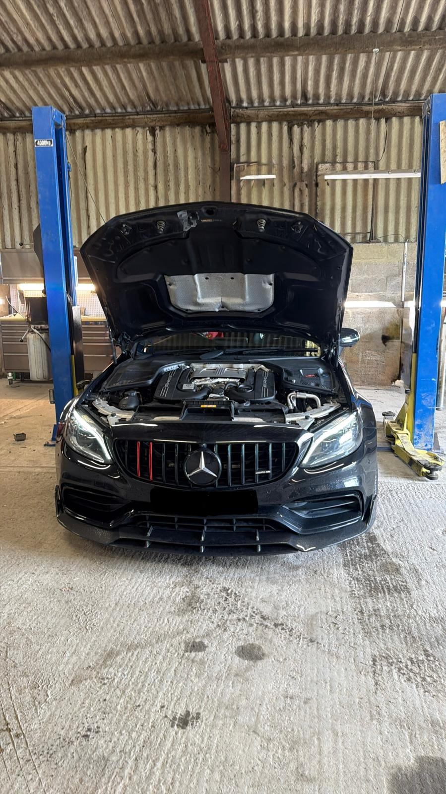 Mercedes-AMG C63 S with bonnet open on the ramp at Southern VSR