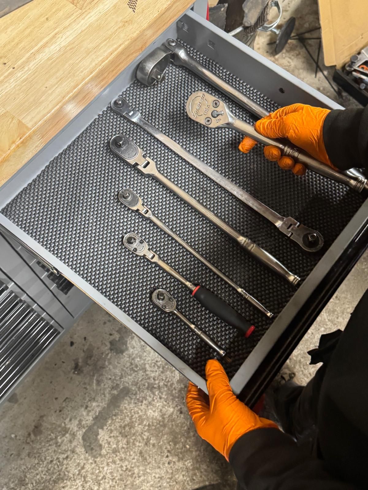Drawer of ratchets and breaker bars in the Southern VSR workshop